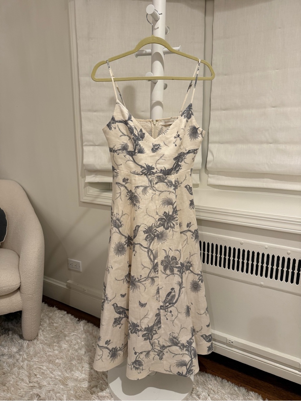 Zimmermann Cream Midi Dress with Blue Floral Print